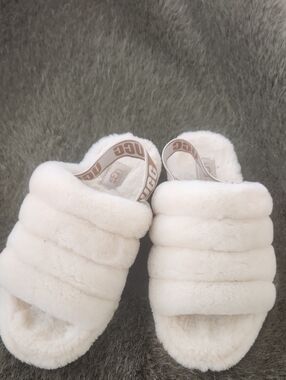 UGG Plush Slide Sandals in Cream